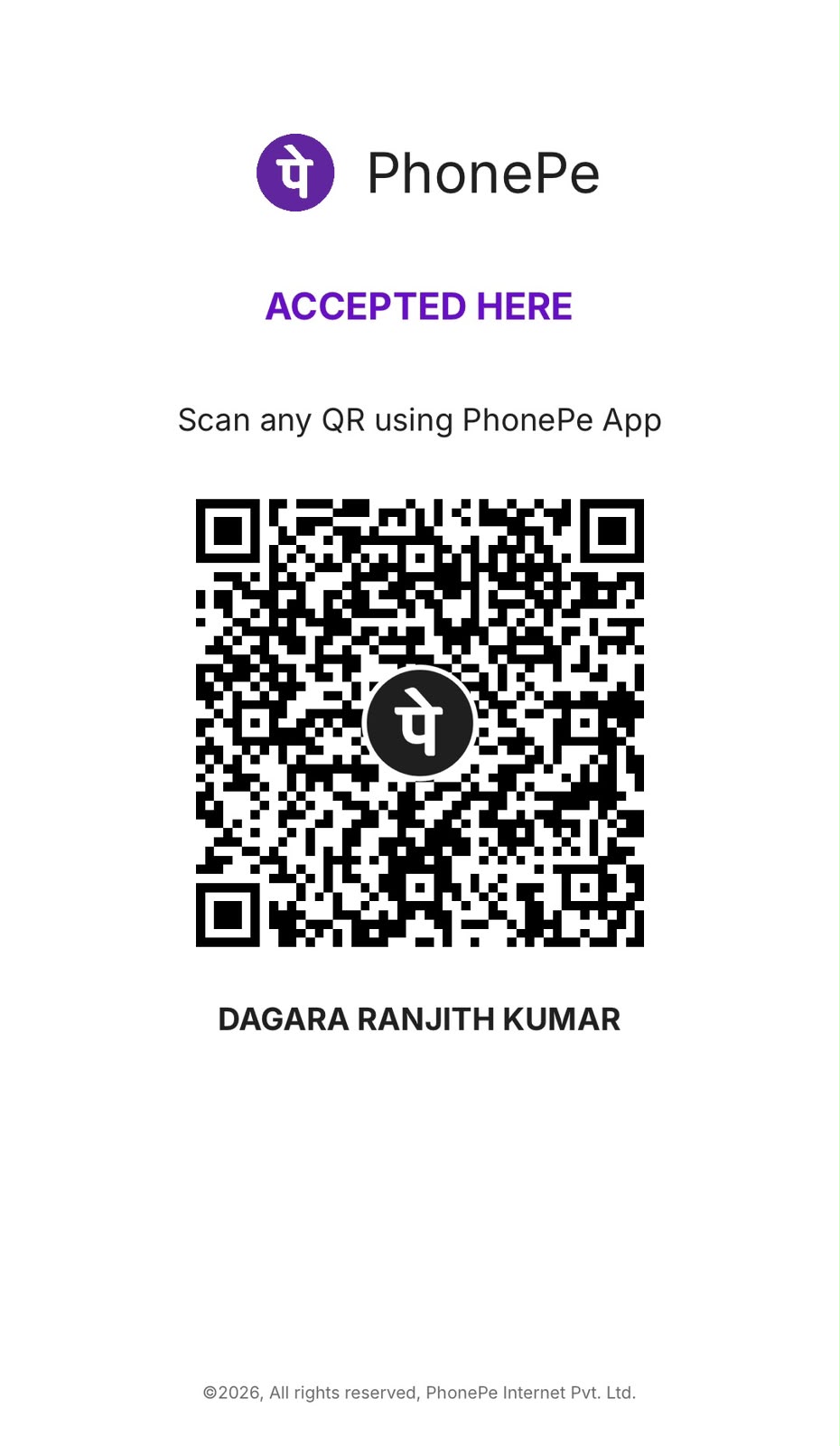 UPI QR code for Dagara Ranjith Kumar